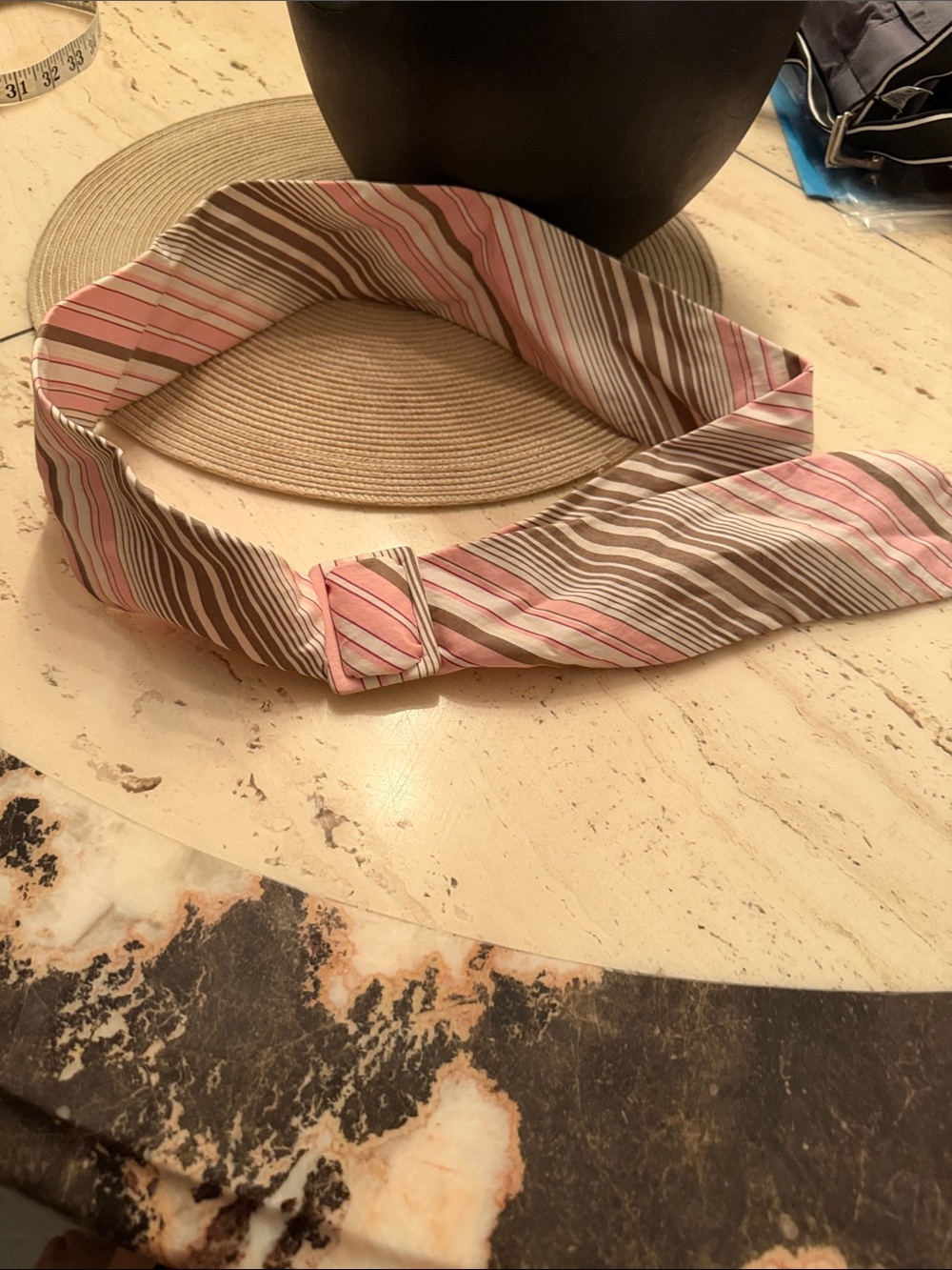 Express 2004 Vintage Pink & Brown Striped 109% Cotton Belt Tie w/ Buckle